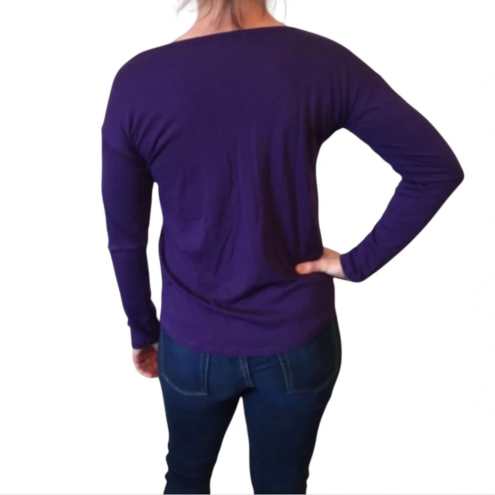 Michael Kors women's purple long sleeve top shiny silver neckline Size medium